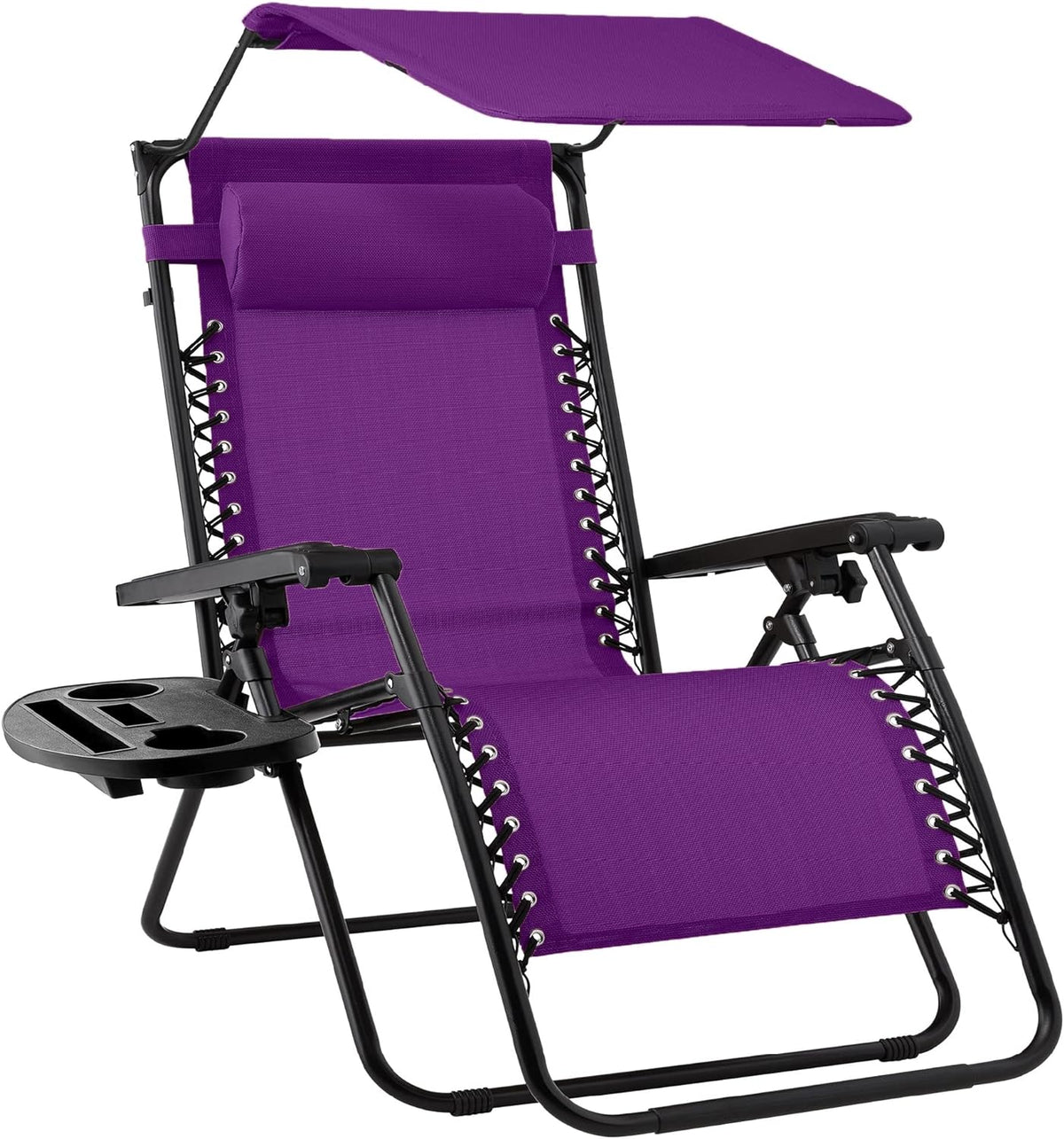 Best Choice Products Folding Zero Gravity Outdoor Recliner Patio Lounge Chair w/Adjustable Canopy Shade, Headrest, Side Accessory Tray, Textilene Mesh - Peacock Blue