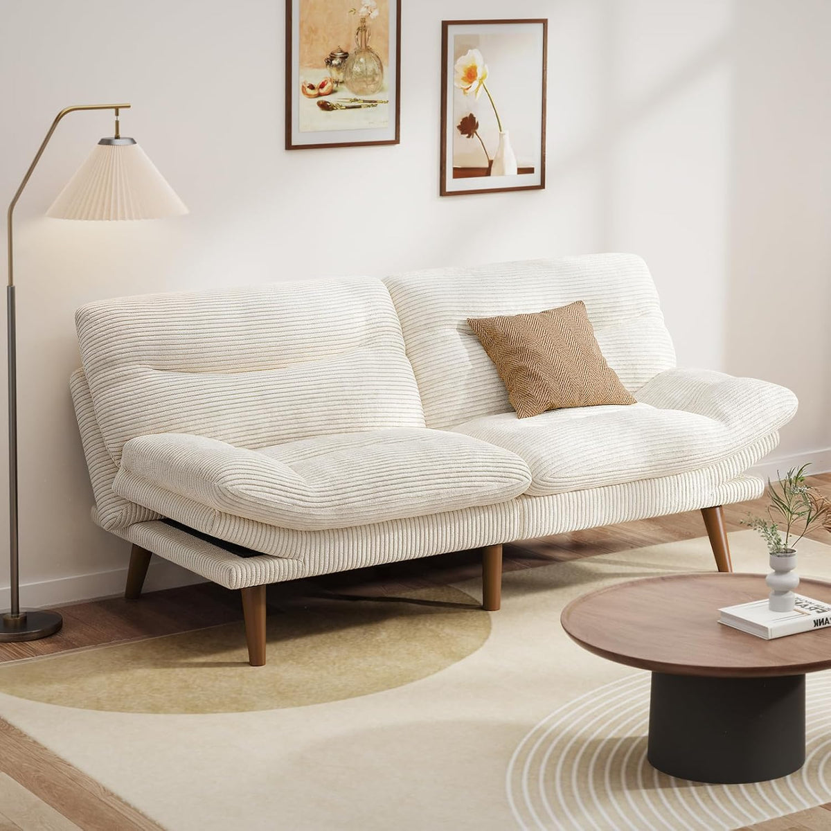 Convertible Futon Sofa Bed, 66 Inch Corduroy Futon Sofa Recliner Sofa Bed for Small Spaces, Playrooms or Offices