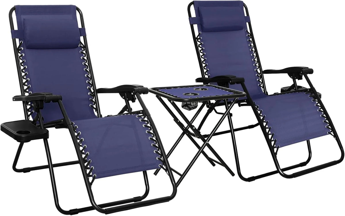 Amazon Basics Outdoor Patio Mesh Adjustable Zero Gravity Lounge Chair Recliners set of 2 with Side Table, 35 x 26 x 43 inches, Beige