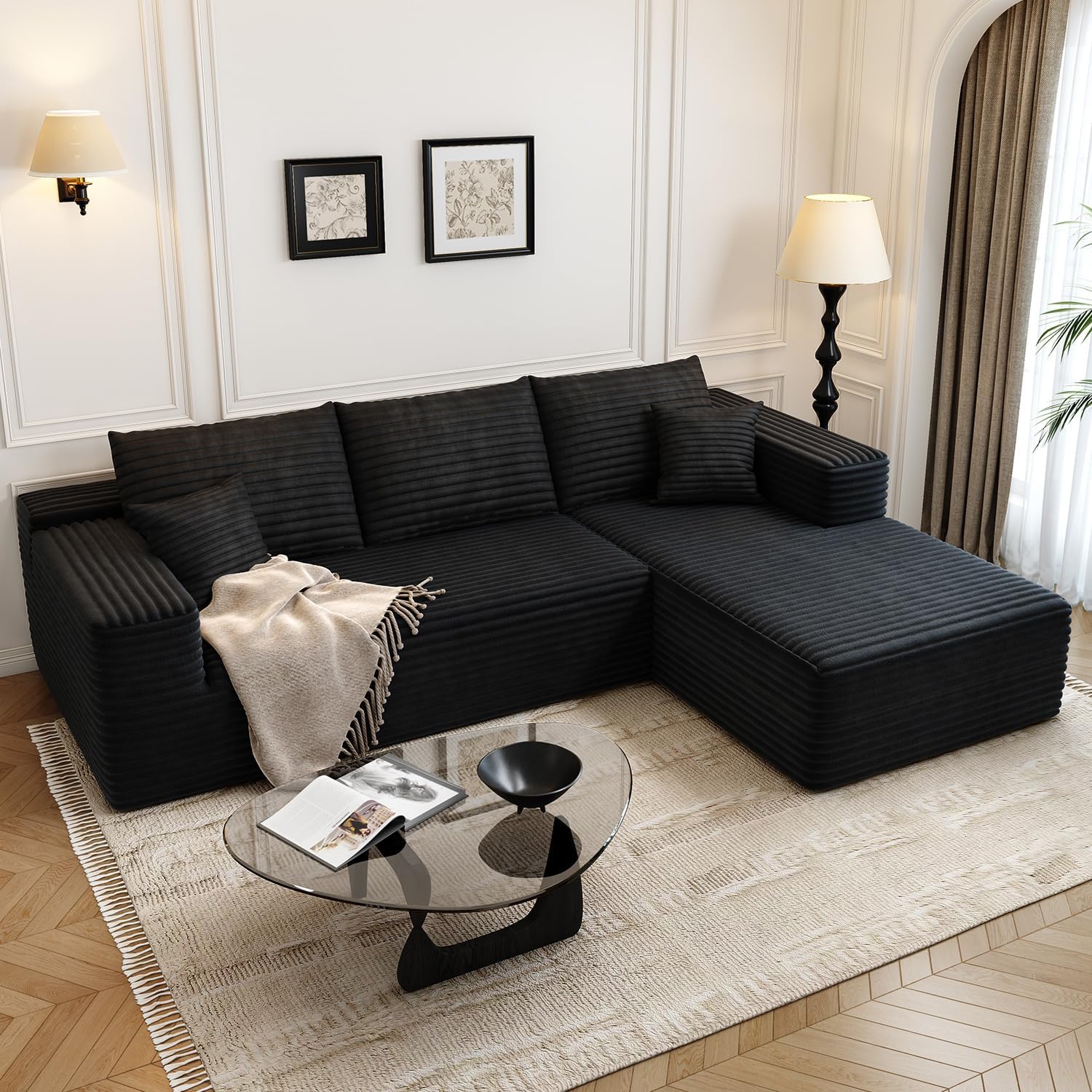 107.5 inch Cloud Modular Sectional Sofa with L-Shaped Chaise Lounge, Modern Minimalist Upholstered Sofa Deep Seating Corner Sofa