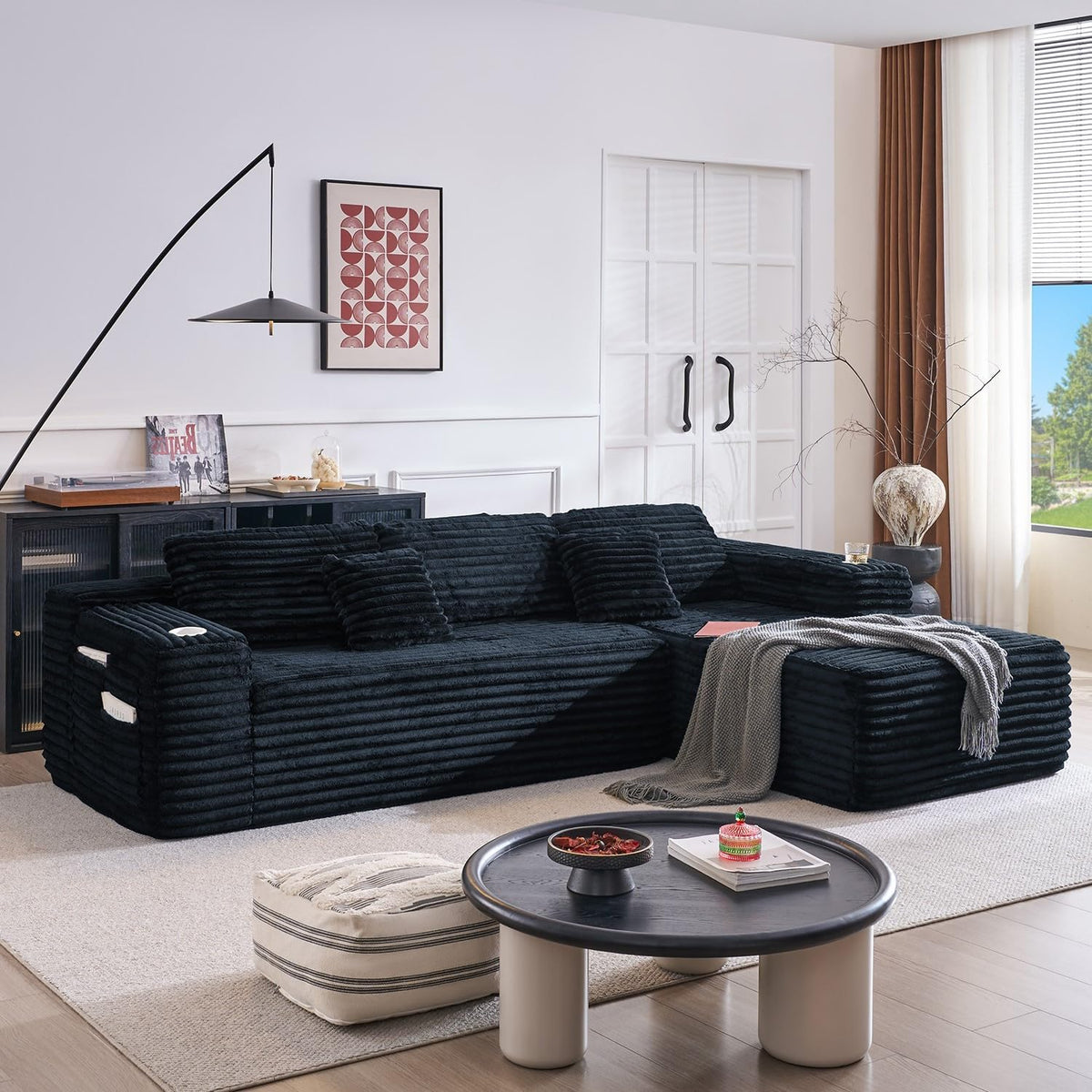 Cloud Sectional Couch with L Shape Chaise Modern Modular Sofa with Deep Seat Built in Cup Holder