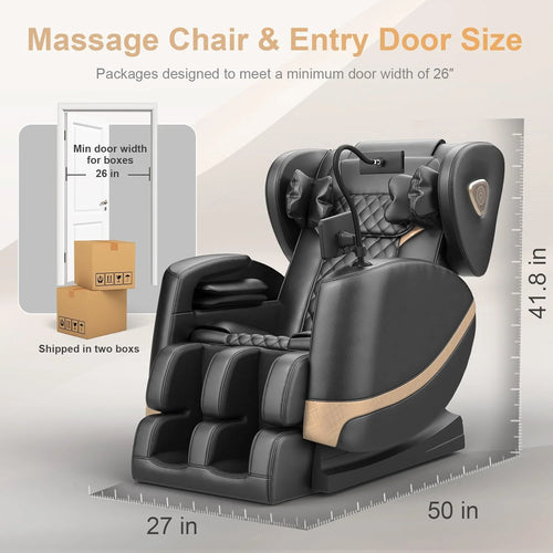 2025 Massage Chair Full Body, Zero Gravity Massage Chair with 10 Fix Rollers, Heating, Foot Massage, Auto Modes, Bluetooth Speaker, Touch Screen Controller (Black & Brown)