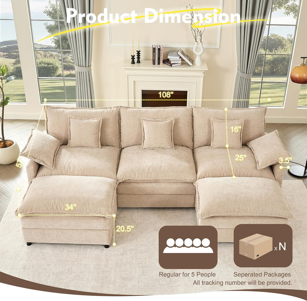 108" U-shaped sofa modular sofa three-seater comfortable cloud sofa