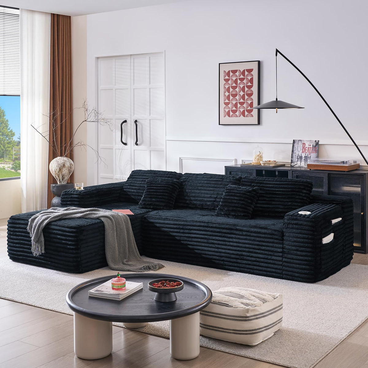 Cloud Sectional Couch with L Shape Chaise Modern Modular Sofa with Deep Seat Built in Cup Holder