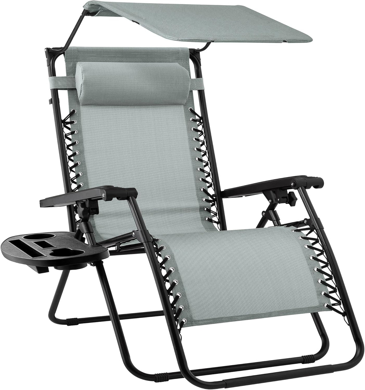 Best Choice Products Folding Zero Gravity Outdoor Recliner Patio Lounge Chair w/Adjustable Canopy Shade, Headrest, Side Accessory Tray, Textilene Mesh - Peacock Blue
